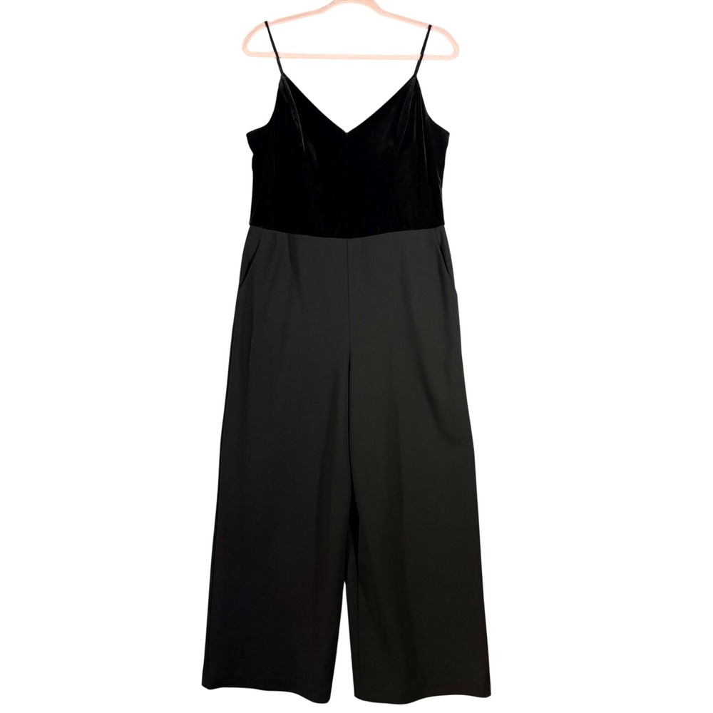 Eliza J Velvet Bodice Wide Leg Jumpsuit‎ Size 14 Black Spaghetti Strap Pockets